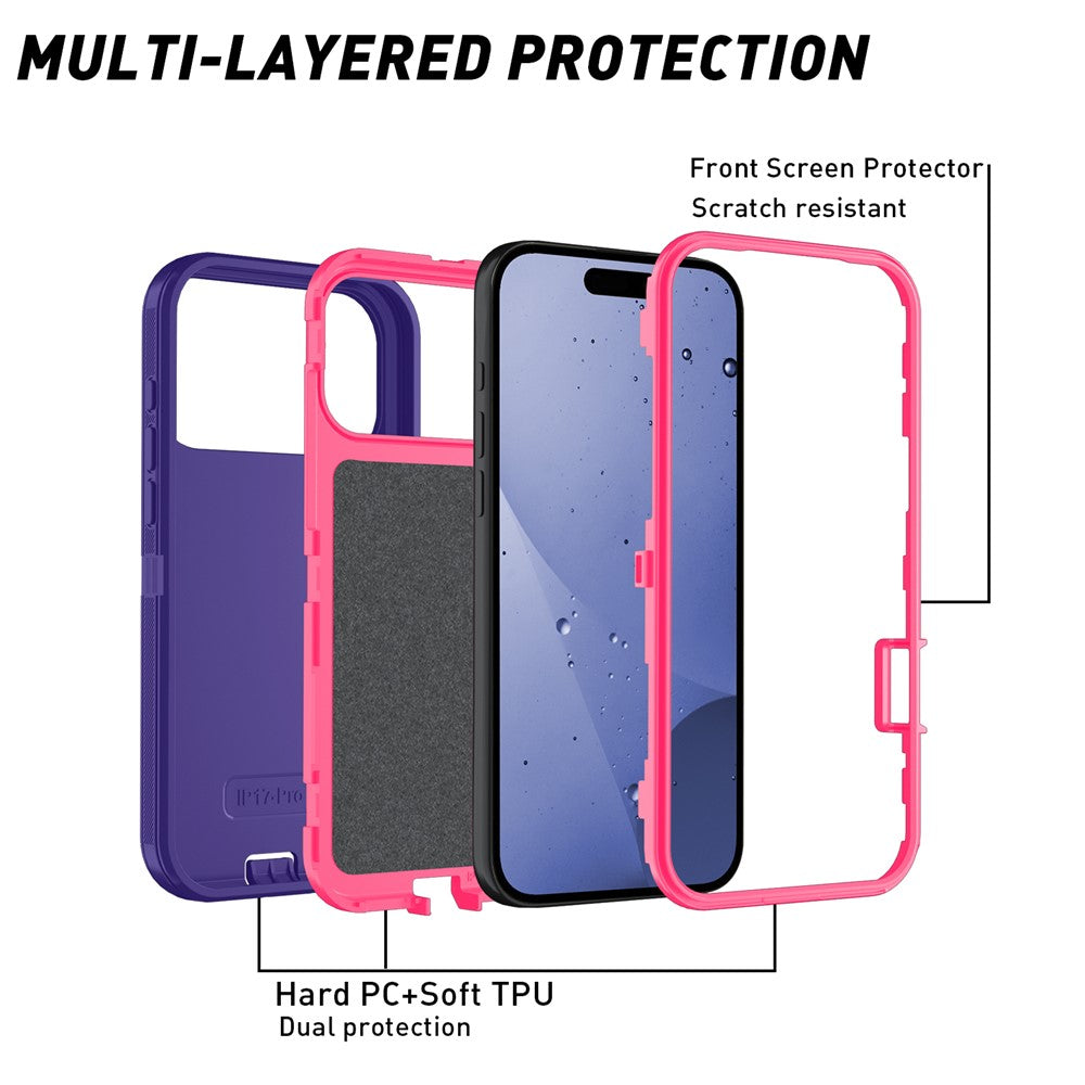 For iPhone 17 Pro Max Case Detachable PC + TPU Drop-Proof Back Cover - Dark Purple / Rose