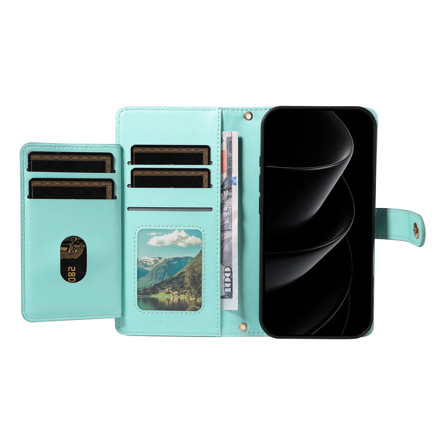 For iPhone 17 Pro Max Wallet Case with Straps, Rhombus Leather Stand Phone Cover - Light Green