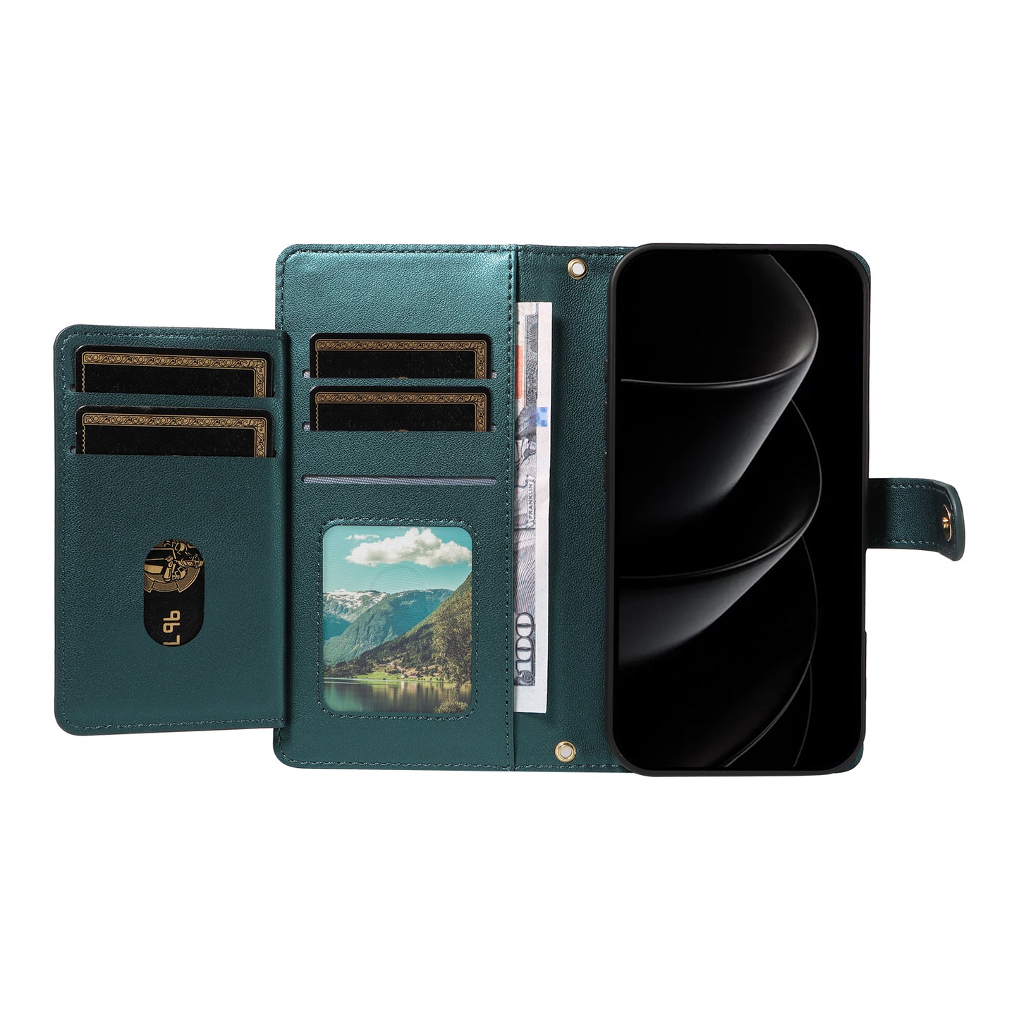 For iPhone 17 Pro Max Wallet Case with Straps, Rhombus Leather Stand Phone Cover - Blackish Green