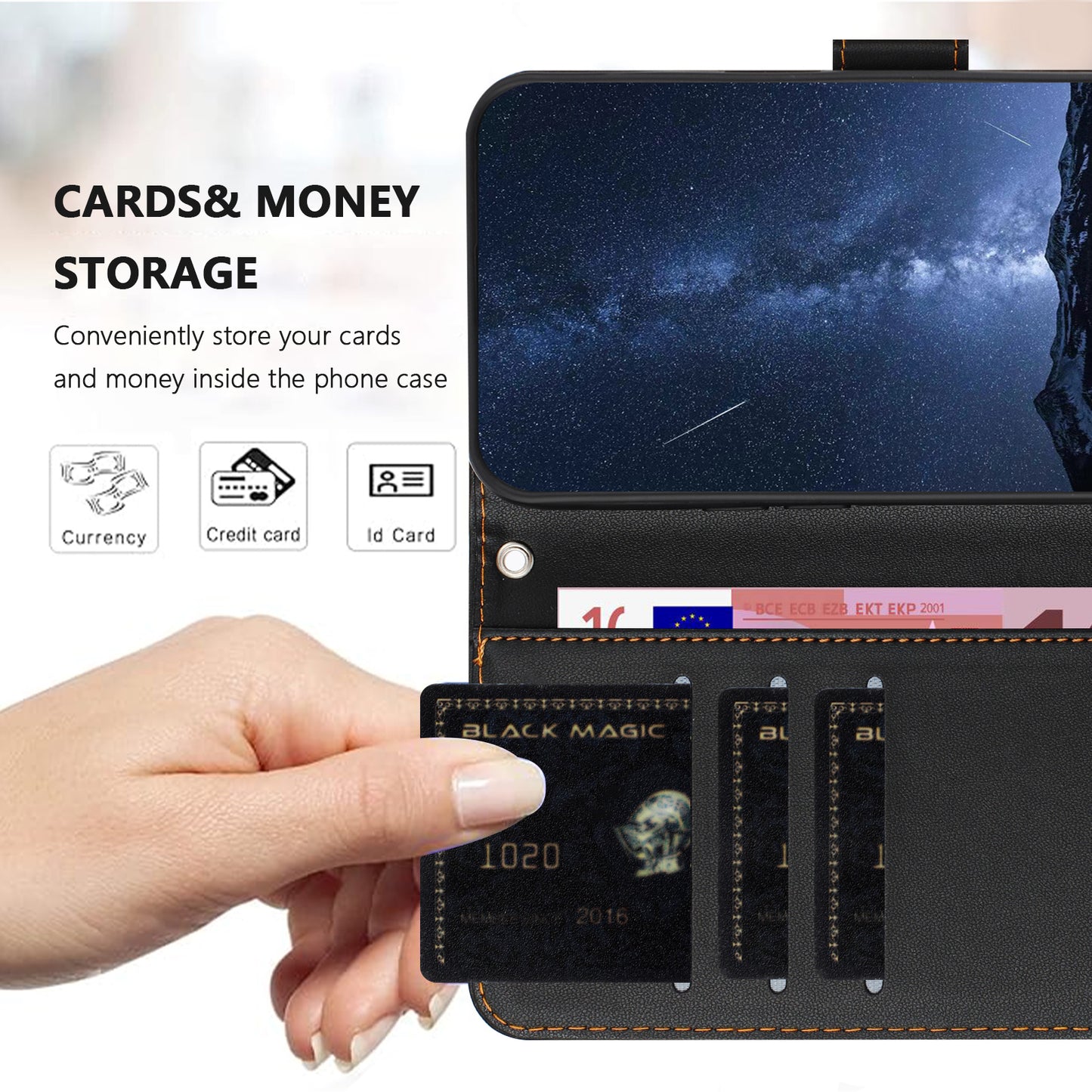 For iPhone 17 Pro Max Leather Case Wallet Stand Solid Color Anti Drop Phone Cover - Black