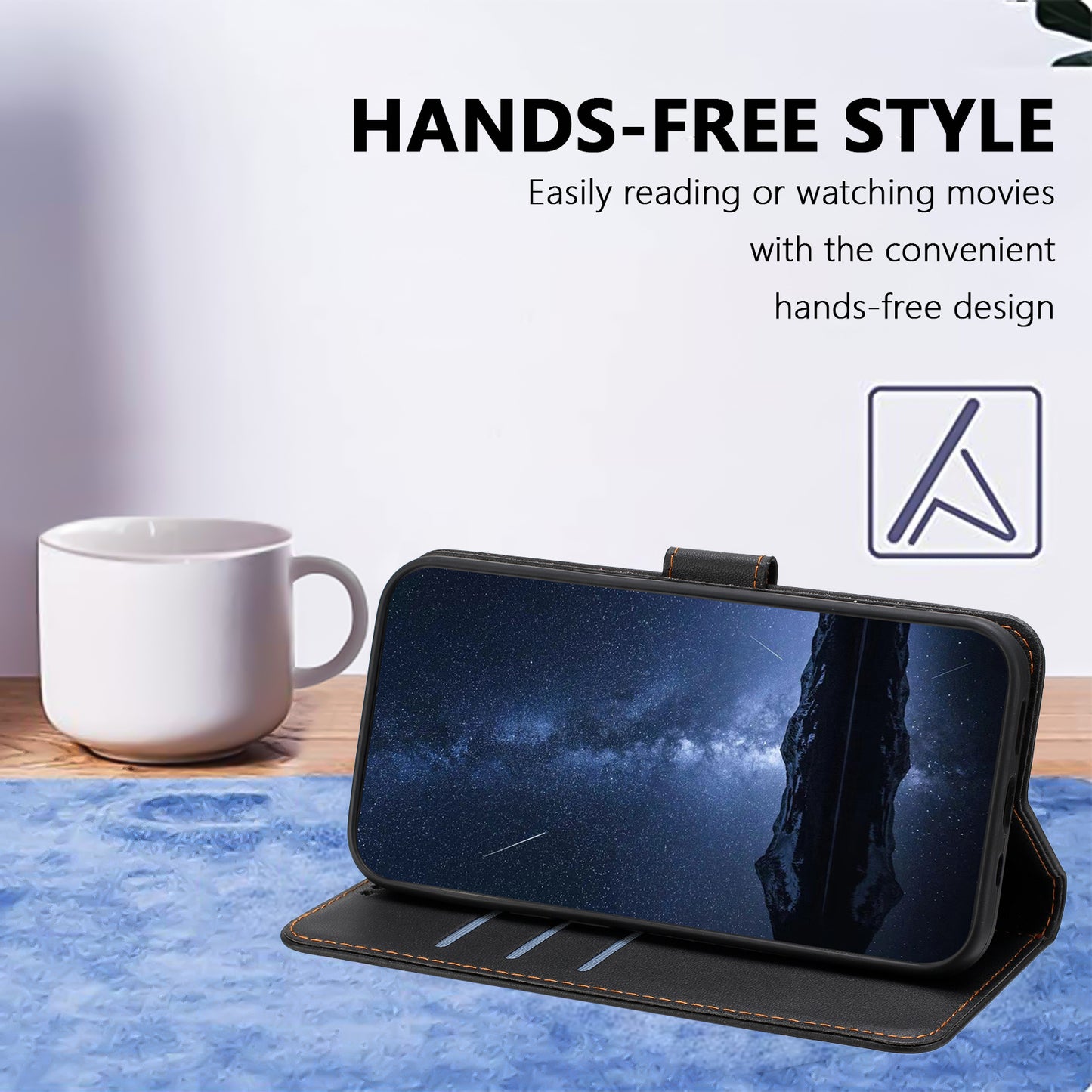 For iPhone 17 Pro Max Leather Case Wallet Stand Solid Color Anti Drop Phone Cover - Black