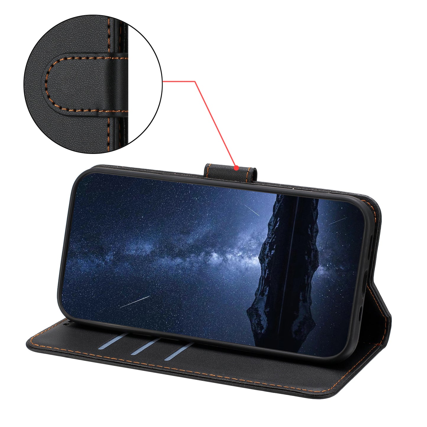 For iPhone 17 Pro Max Leather Case Wallet Stand Solid Color Anti Drop Phone Cover - Black