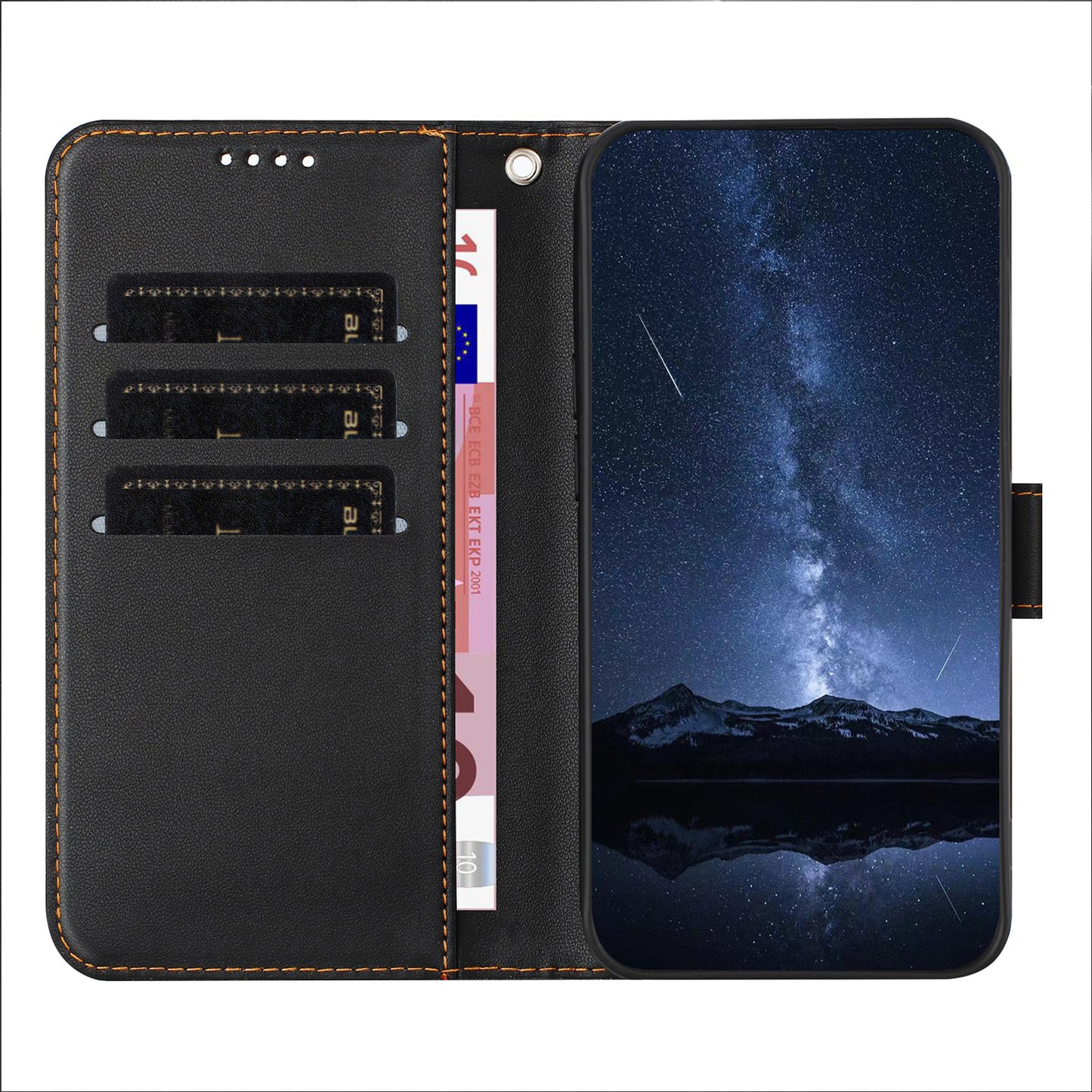 For iPhone 17 Pro Max Leather Case Wallet Stand Solid Color Anti Drop Phone Cover - Black