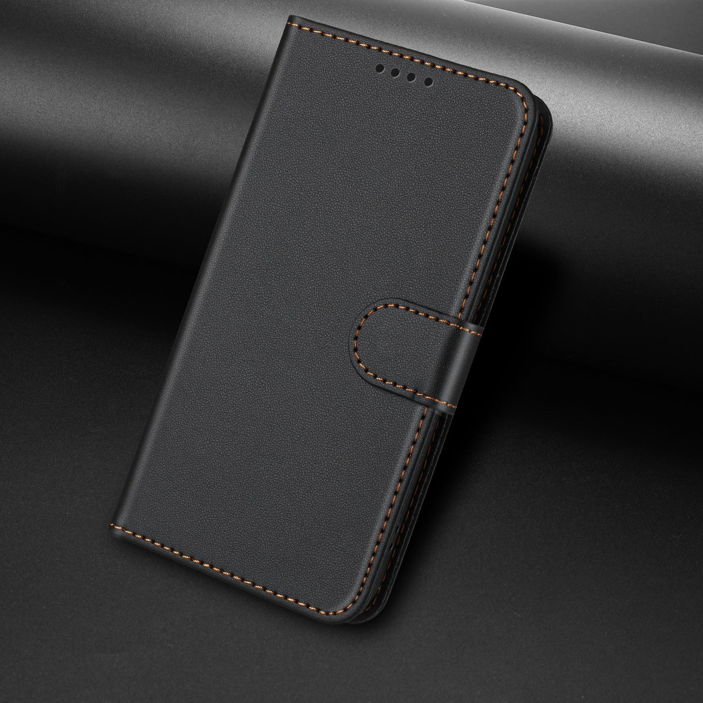 For iPhone 17 Pro Max Leather Case Wallet Stand Solid Color Anti Drop Phone Cover - Black