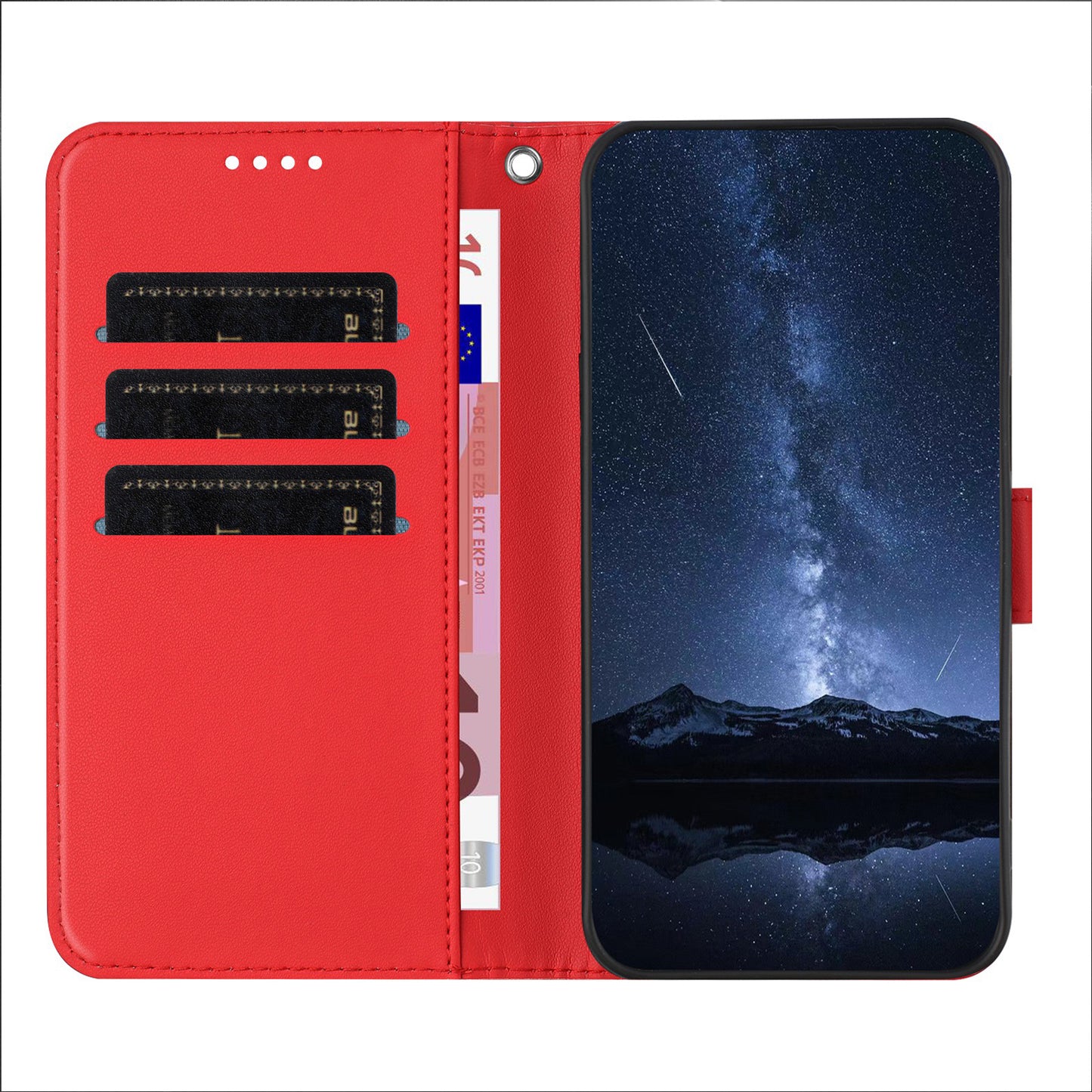 For iPhone 17 Pro Max Leather Case Wallet Stand Solid Color Anti Drop Phone Cover - Red