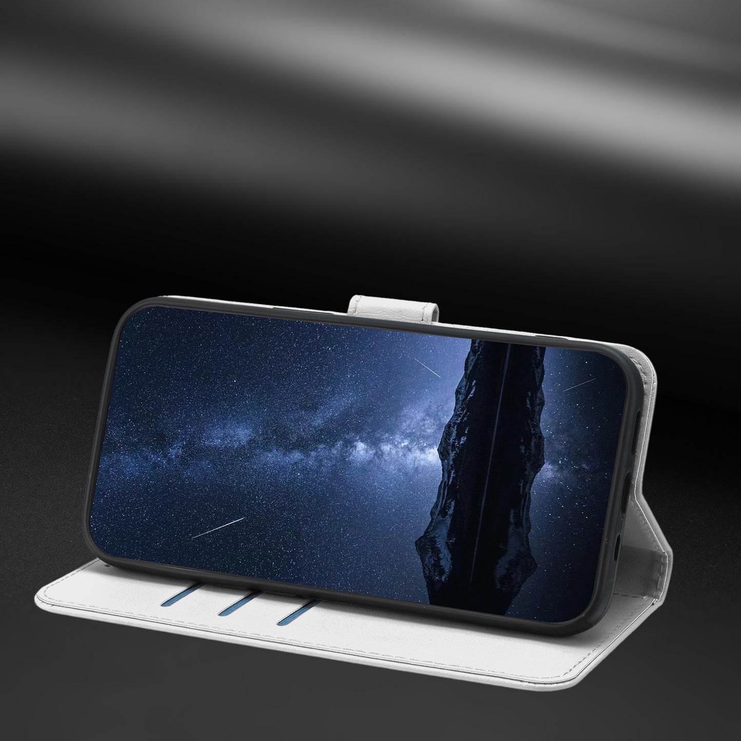 For iPhone 17 Pro Max Leather Case Wallet Stand Solid Color Anti Drop Phone Cover - Silver