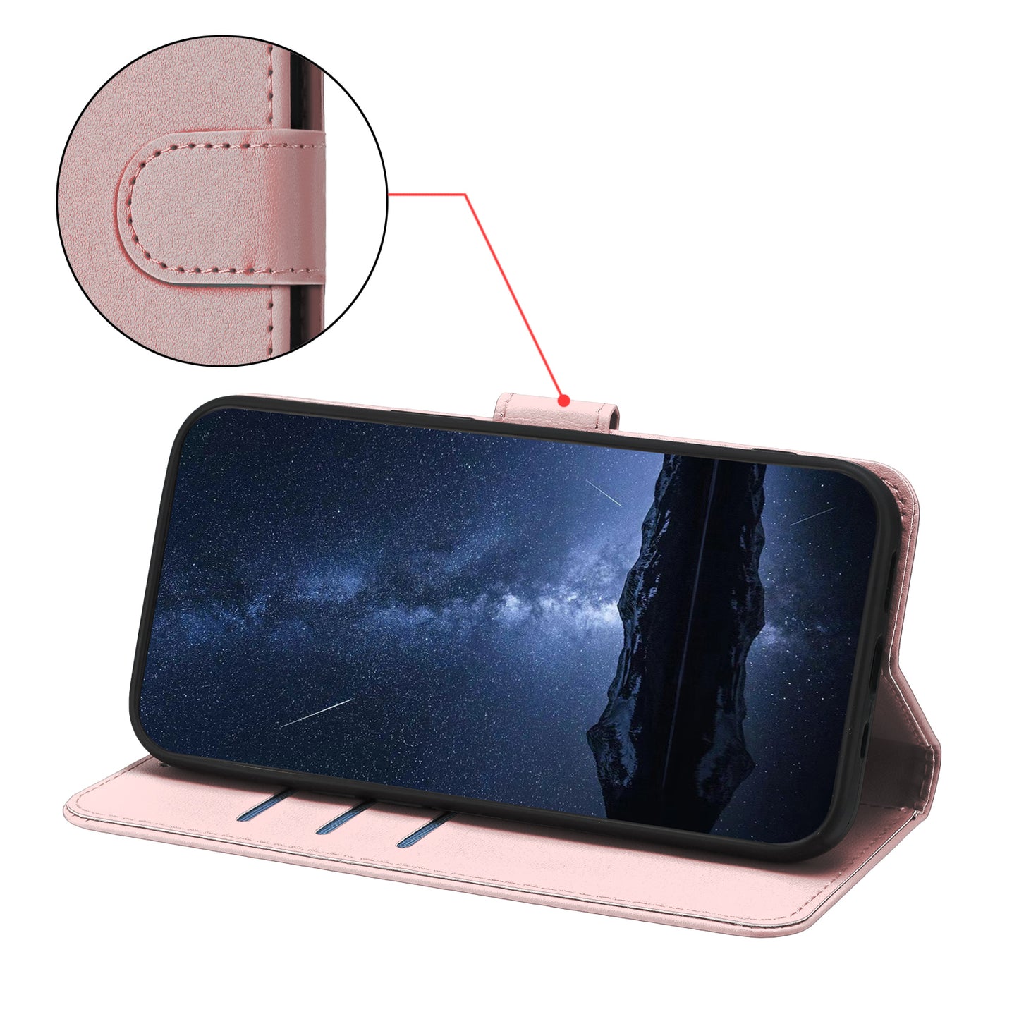 For iPhone 17 Pro Max Leather Case Wallet Stand Solid Color Anti Drop Phone Cover - Rose Gold