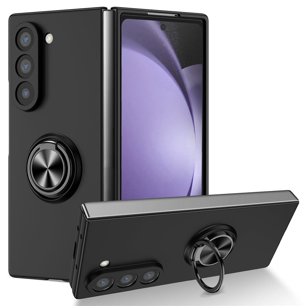 For Samsung Galaxy Z Fold7 5G Case Rotatable Ring Kickstand Hard PC Phone Cover - Black