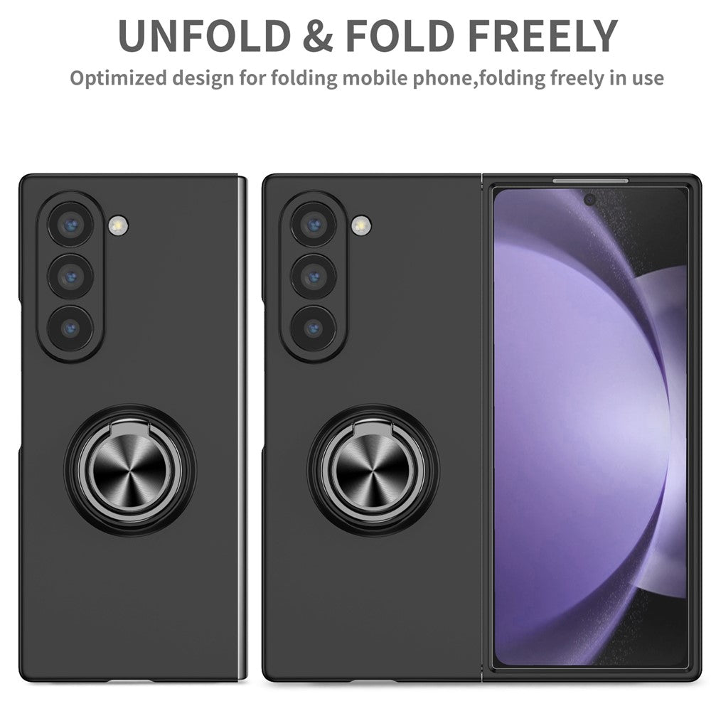 For Samsung Galaxy Z Fold7 5G Case Rotatable Ring Kickstand Hard PC Phone Cover - Black