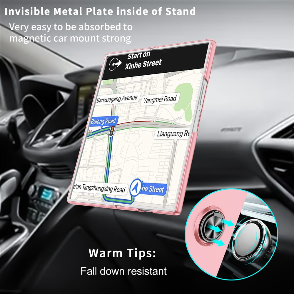 For Samsung Galaxy Z Fold7 5G Case Rotatable Ring Kickstand Hard PC Phone Cover - Pink