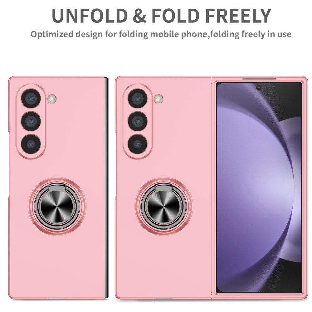 For Samsung Galaxy Z Fold7 5G Case Rotatable Ring Kickstand Hard PC Phone Cover - Pink