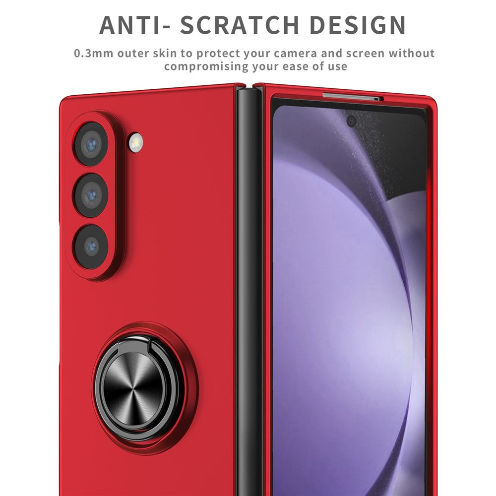 For Samsung Galaxy Z Fold7 5G Case Rotatable Ring Kickstand Hard PC Phone Cover - Red