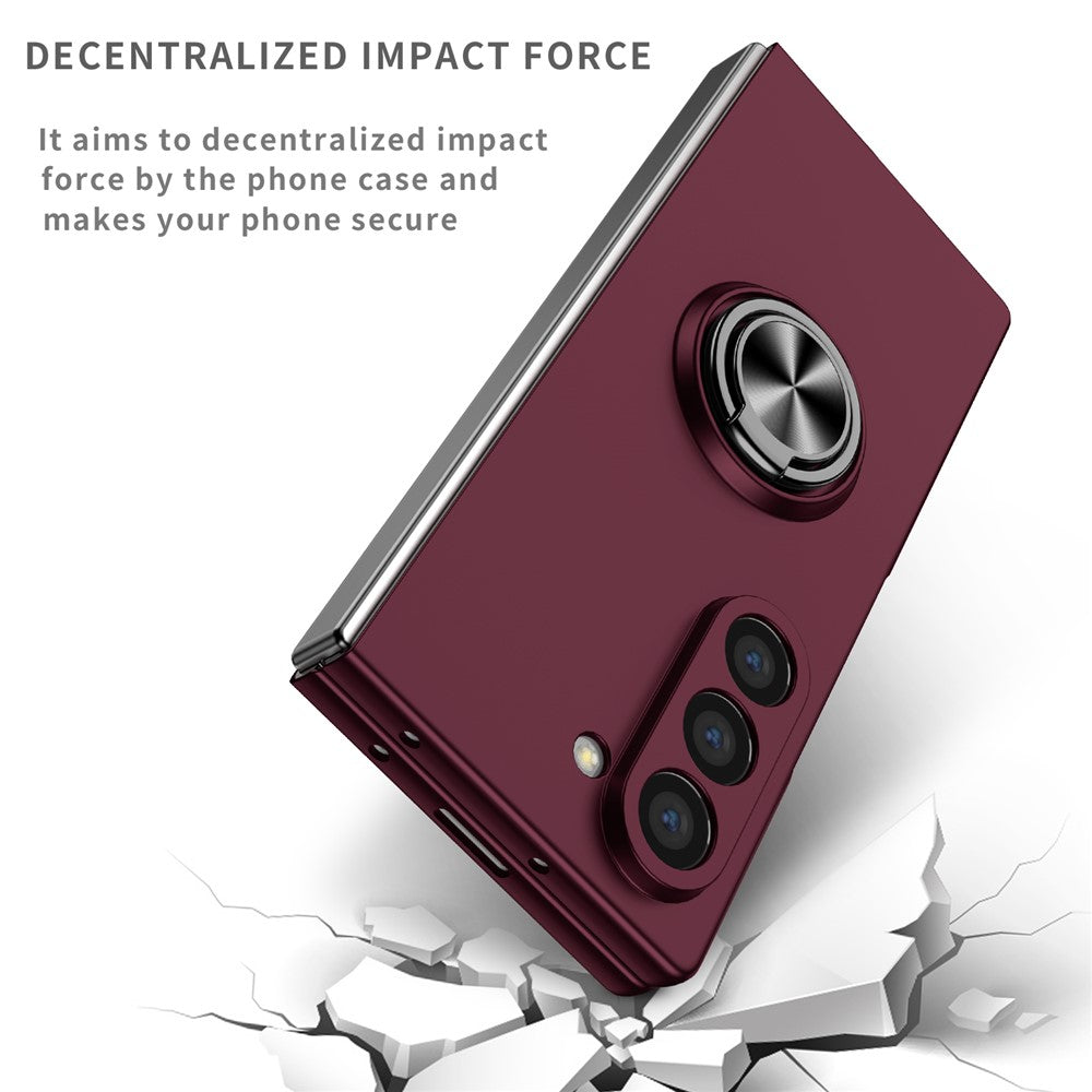 For Samsung Galaxy Z Fold7 5G Case Rotatable Ring Kickstand Hard PC Phone Cover - Wine Red