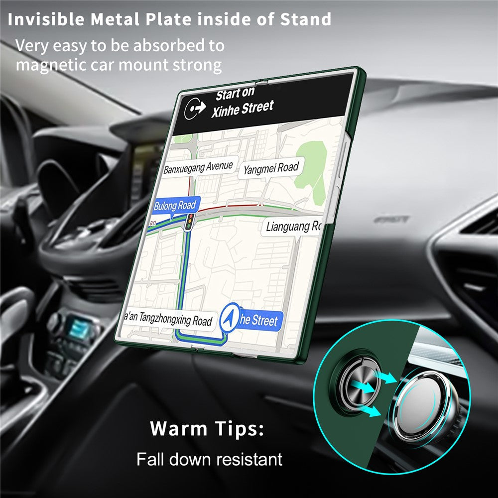 For Samsung Galaxy Z Fold7 5G Case Rotatable Ring Kickstand Hard PC Phone Cover - Blackish Green