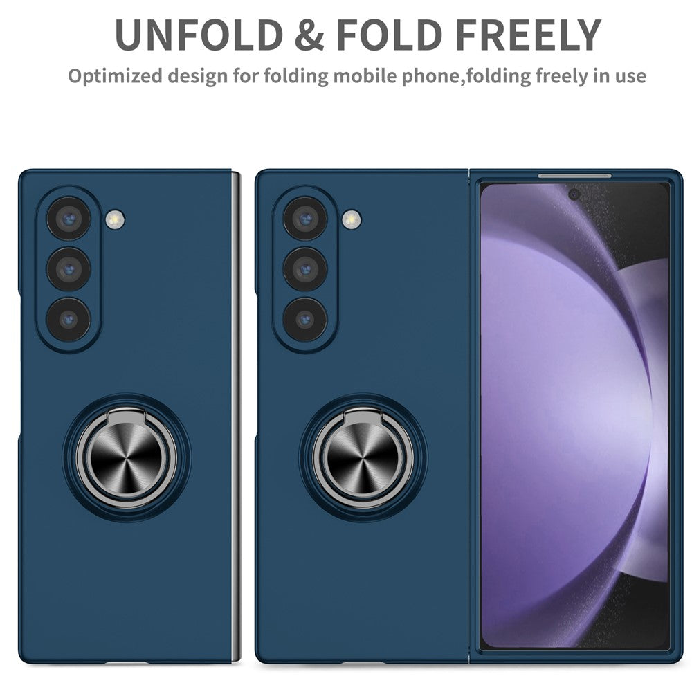 For Samsung Galaxy Z Fold7 5G Case Rotatable Ring Kickstand Hard PC Phone Cover - Dark Blue