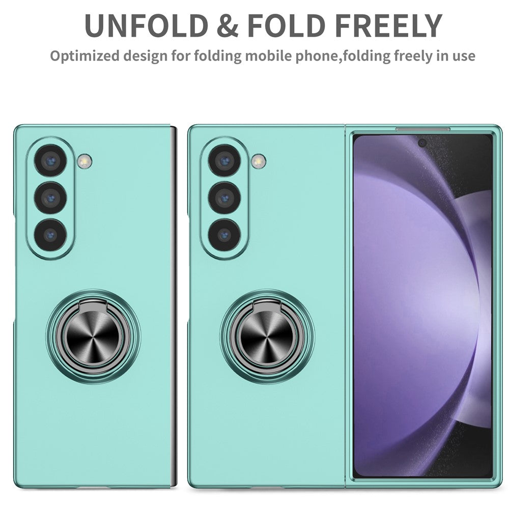 For Samsung Galaxy Z Fold7 5G Case Rotatable Ring Kickstand Hard PC Phone Cover - Sky Blue