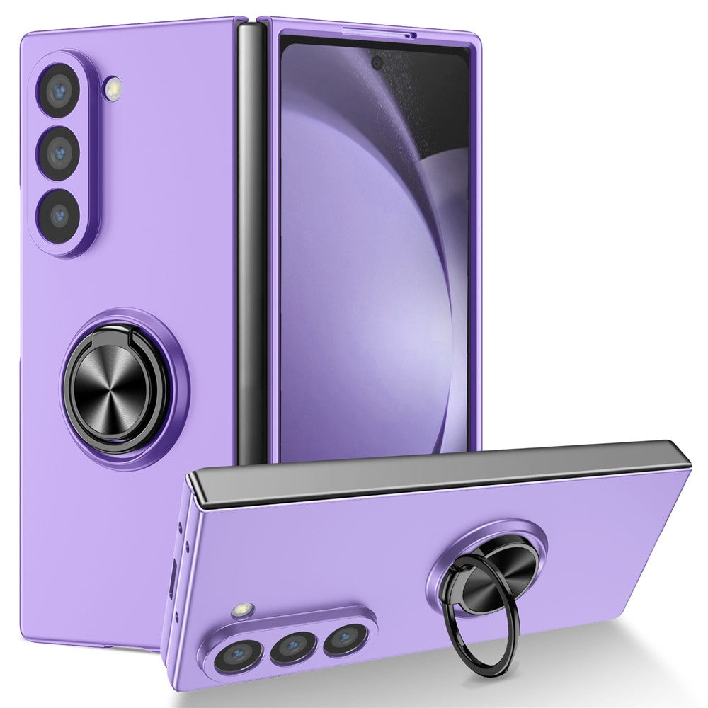 For Samsung Galaxy Z Fold7 5G Case Rotatable Ring Kickstand Hard PC Phone Cover - Purple
