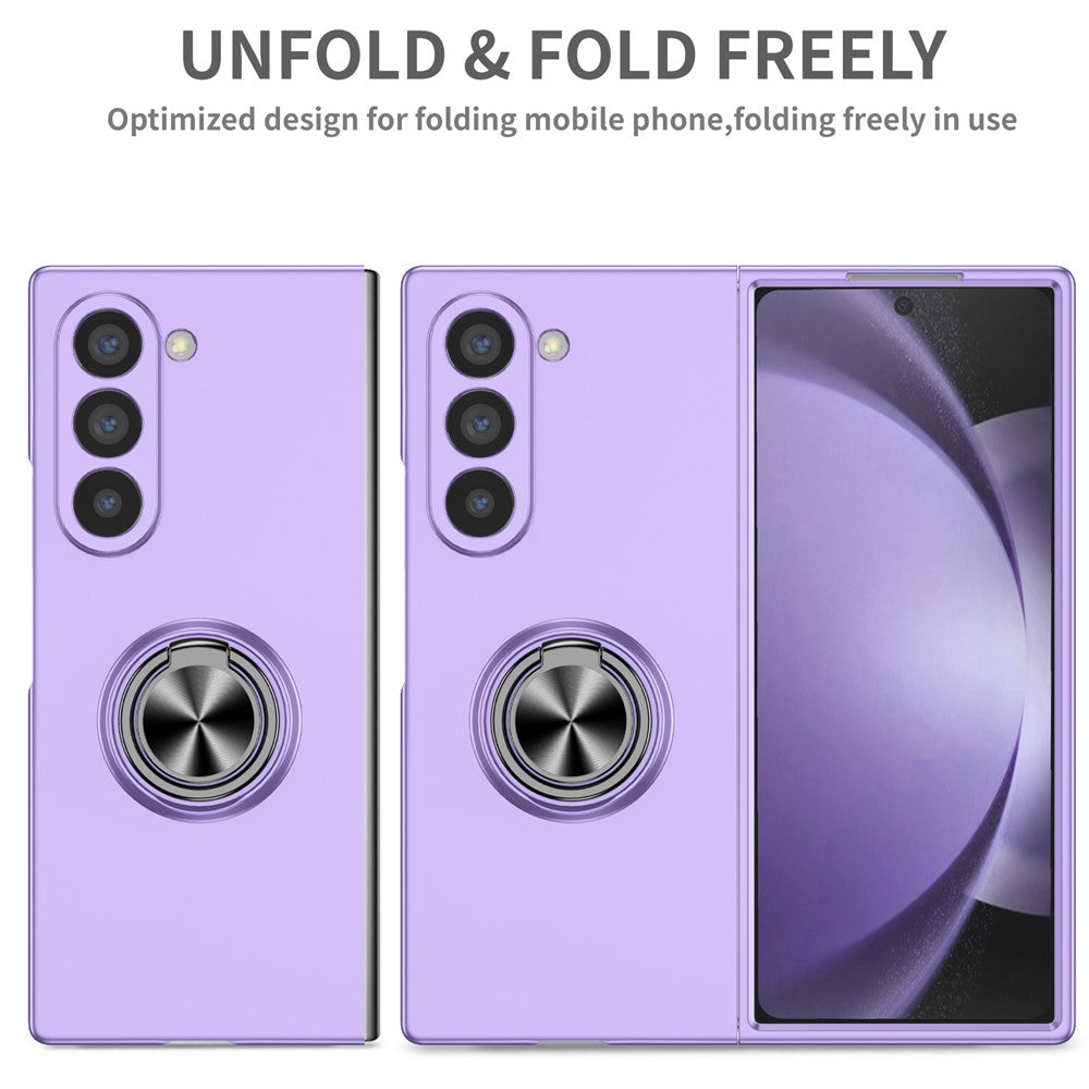 For Samsung Galaxy Z Fold7 5G Case Rotatable Ring Kickstand Hard PC Phone Cover - Purple