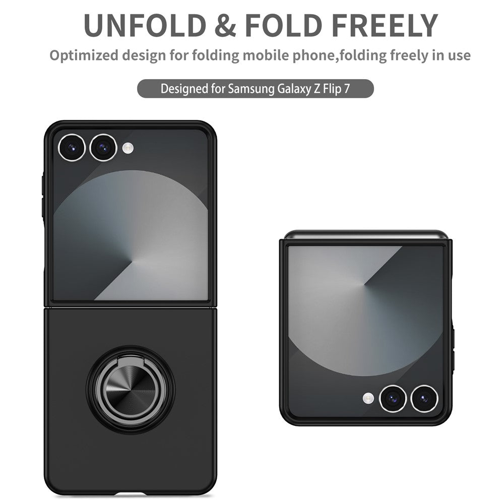 For Samsung Galaxy Z Flip7 5G Case Rotatable Ring Kickstand Hard PC Phone Cover - Black
