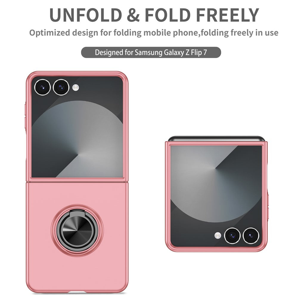 For Samsung Galaxy Z Flip7 5G Case Rotatable Ring Kickstand Hard PC Phone Cover - Pink
