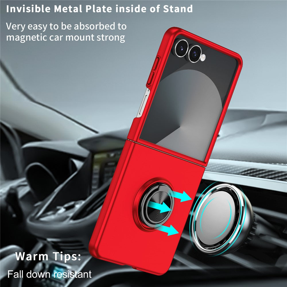 For Samsung Galaxy Z Flip7 5G Case Rotatable Ring Kickstand Hard PC Phone Cover - Red