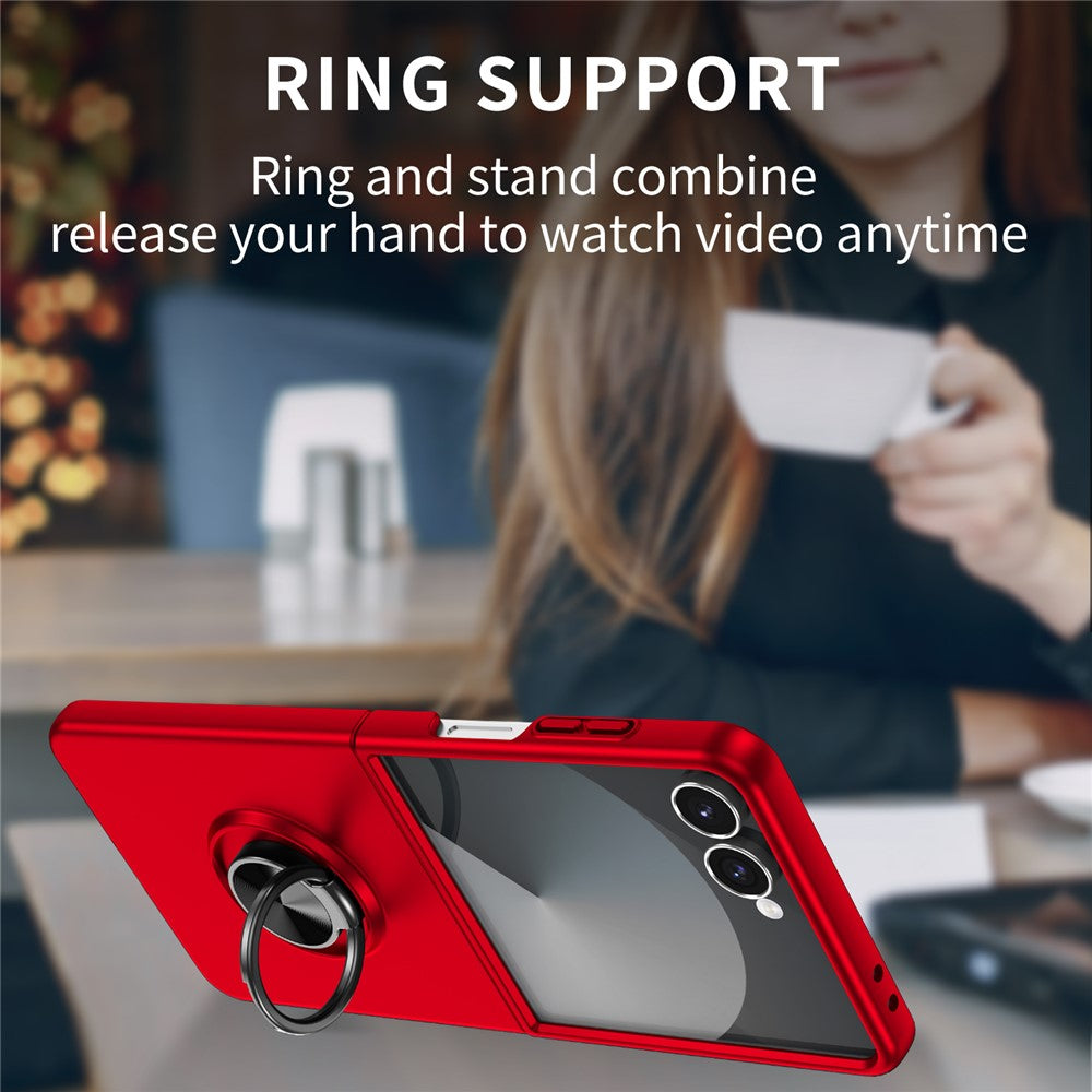 For Samsung Galaxy Z Flip7 5G Case Rotatable Ring Kickstand Hard PC Phone Cover - Red