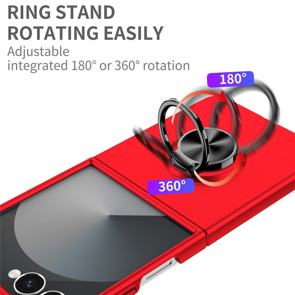 For Samsung Galaxy Z Flip7 5G Case Rotatable Ring Kickstand Hard PC Phone Cover - Red