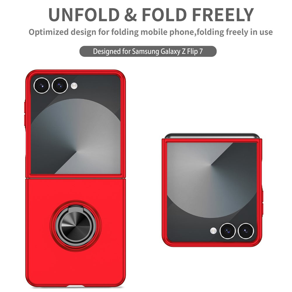 For Samsung Galaxy Z Flip7 5G Case Rotatable Ring Kickstand Hard PC Phone Cover - Red