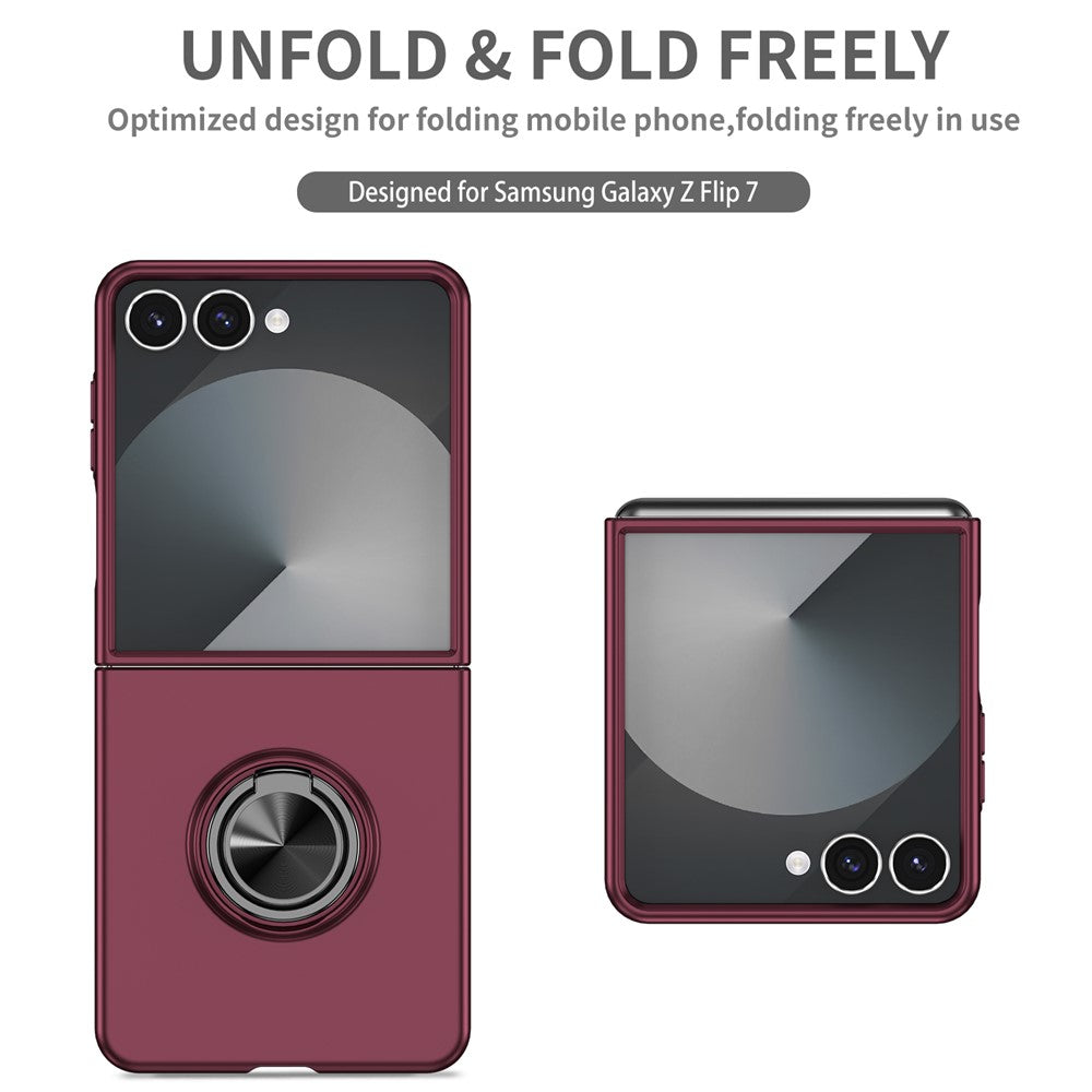 For Samsung Galaxy Z Flip7 5G Case Rotatable Ring Kickstand Hard PC Phone Cover - Wine Red