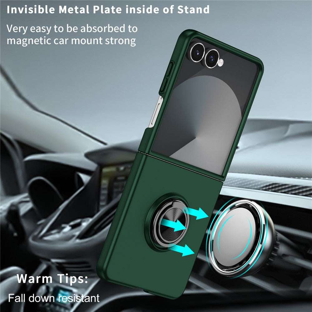For Samsung Galaxy Z Flip7 5G Case Rotatable Ring Kickstand Hard PC Phone Cover - Blackish Green