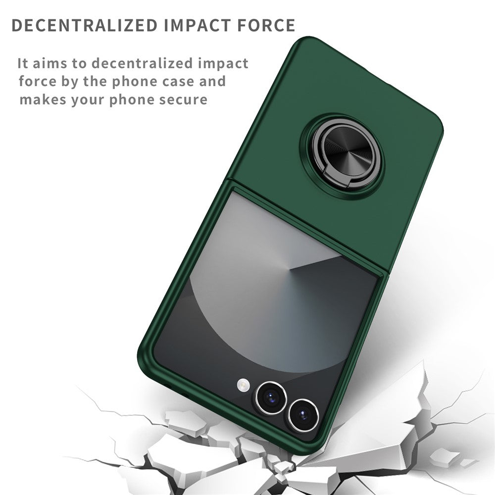 For Samsung Galaxy Z Flip7 5G Case Rotatable Ring Kickstand Hard PC Phone Cover - Blackish Green