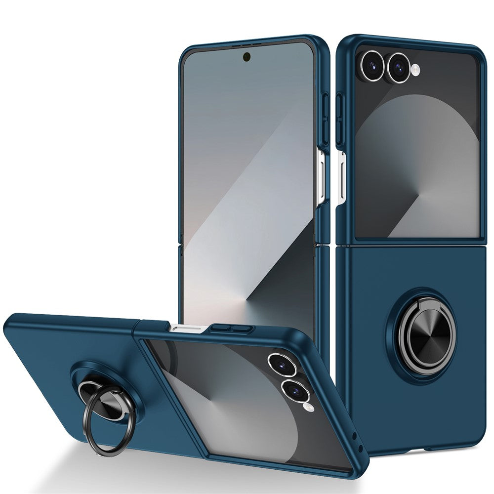 For Samsung Galaxy Z Flip7 5G Case Rotatable Ring Kickstand Hard PC Phone Cover - Dark Blue