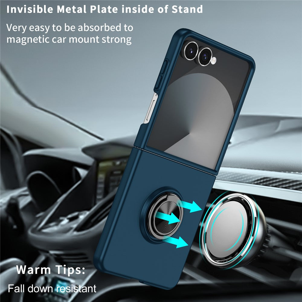 For Samsung Galaxy Z Flip7 5G Case Rotatable Ring Kickstand Hard PC Phone Cover - Dark Blue