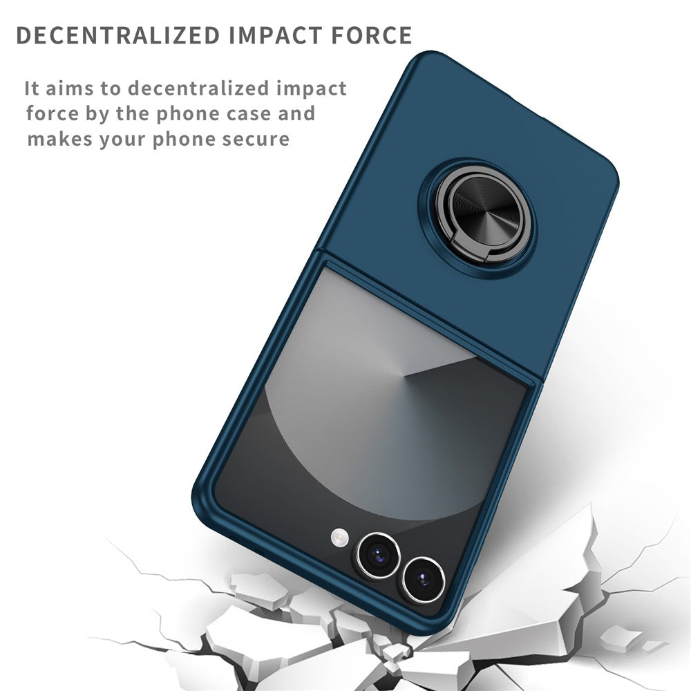 For Samsung Galaxy Z Flip7 5G Case Rotatable Ring Kickstand Hard PC Phone Cover - Dark Blue