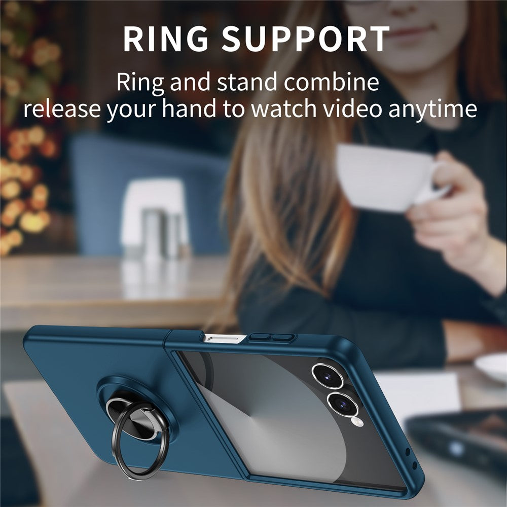 For Samsung Galaxy Z Flip7 5G Case Rotatable Ring Kickstand Hard PC Phone Cover - Dark Blue