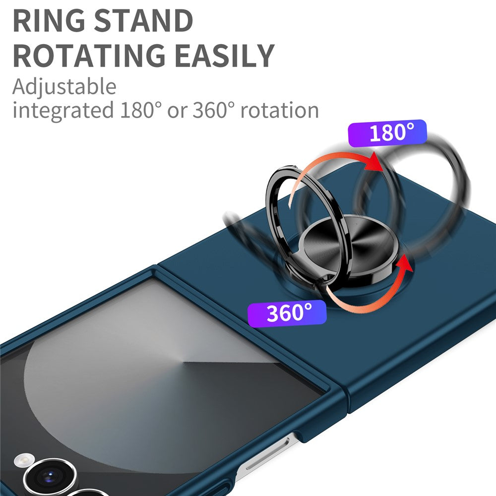 For Samsung Galaxy Z Flip7 5G Case Rotatable Ring Kickstand Hard PC Phone Cover - Dark Blue