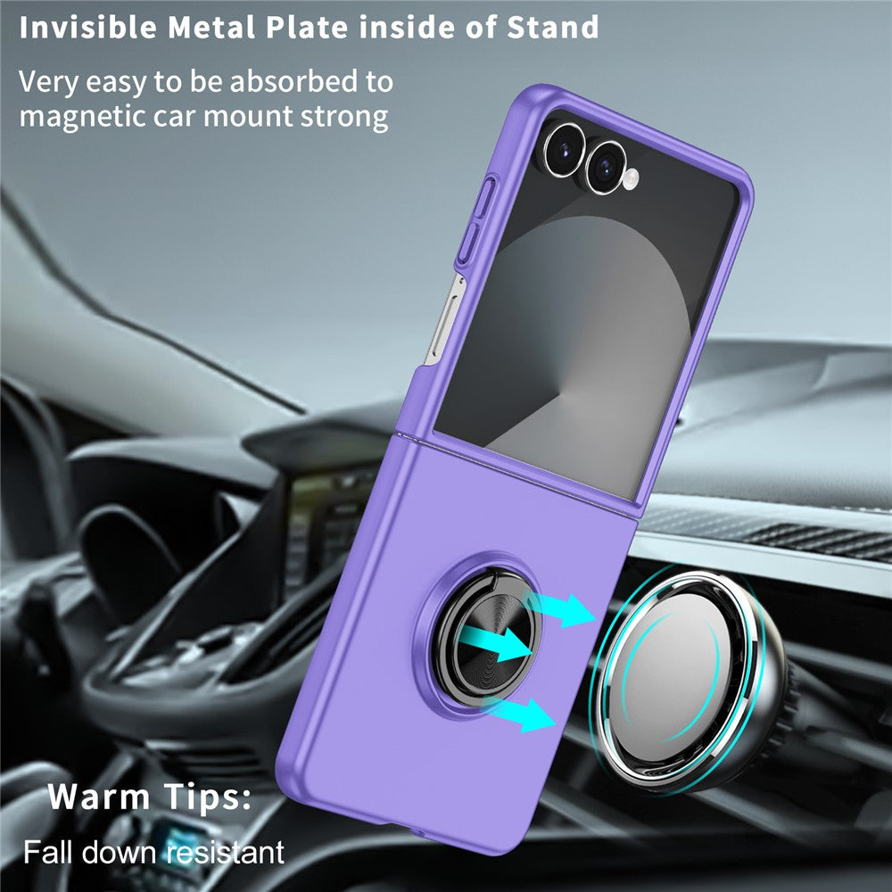 For Samsung Galaxy Z Flip7 5G Case Rotatable Ring Kickstand Hard PC Phone Cover - Purple