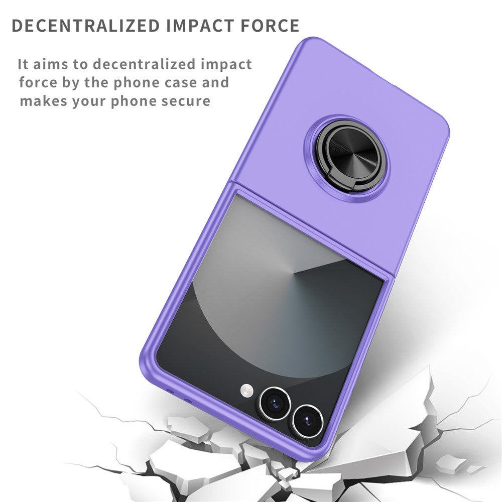 For Samsung Galaxy Z Flip7 5G Case Rotatable Ring Kickstand Hard PC Phone Cover - Purple