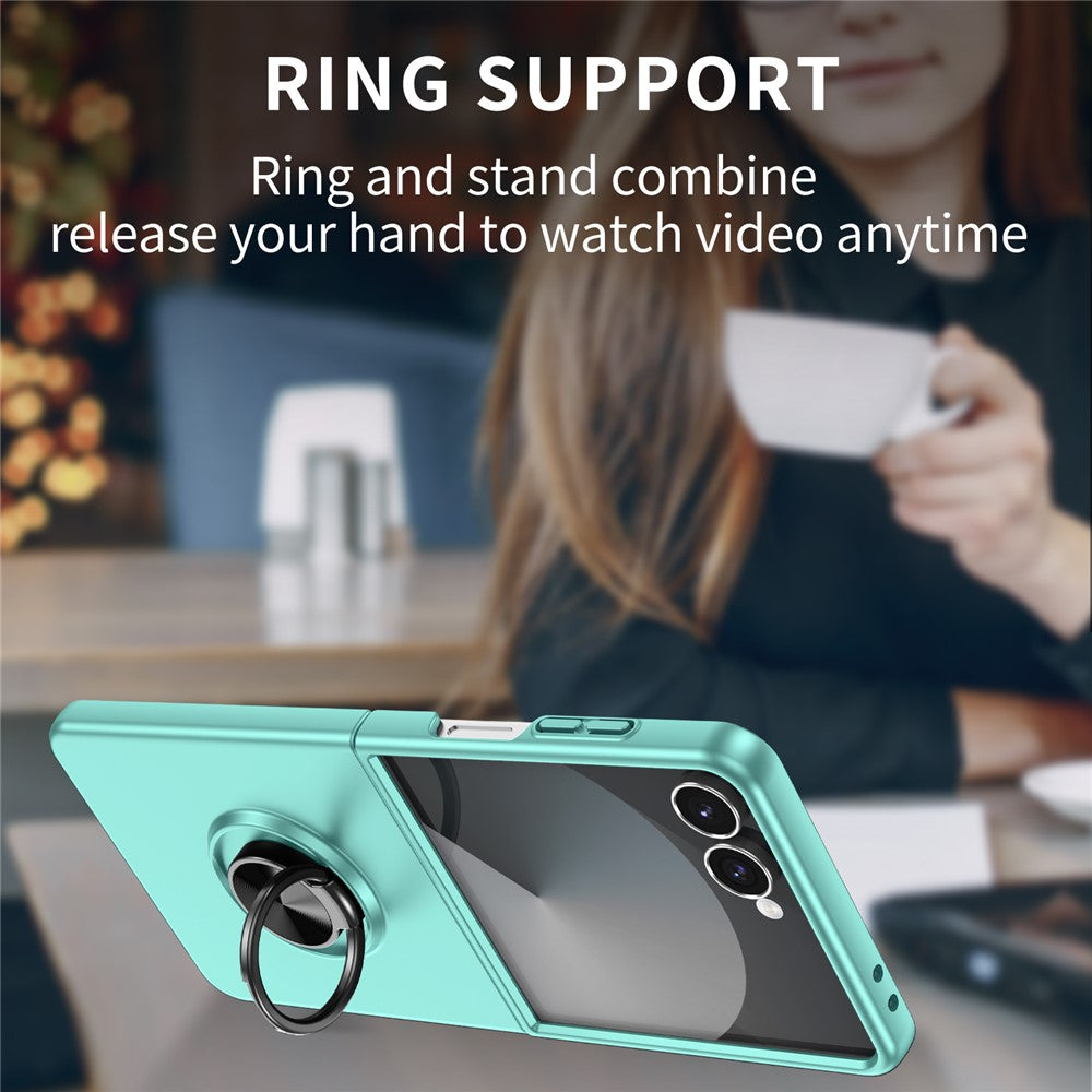 For Samsung Galaxy Z Flip7 5G Case Rotatable Ring Kickstand Hard PC Phone Cover - Sky Blue