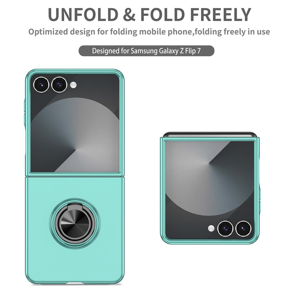 For Samsung Galaxy Z Flip7 5G Case Rotatable Ring Kickstand Hard PC Phone Cover - Sky Blue