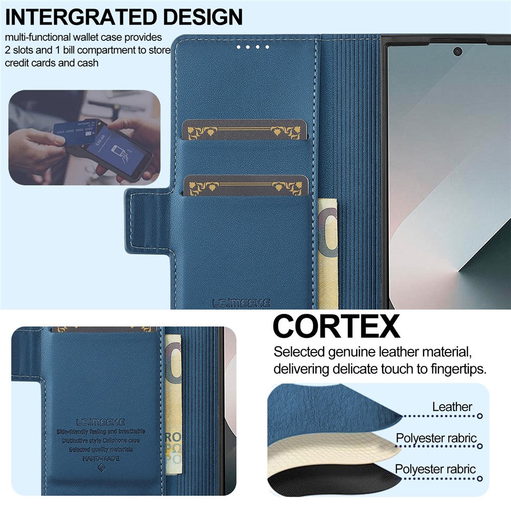 LC.IMEEKE L1 Series for Samsung Galaxy Z Fold7 5G Case PU Leather Wallet Stand Protective Phone Cover - Blue