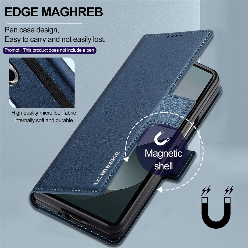 LC.IMEEKE L1 Series for Samsung Galaxy Z Fold7 5G Case PU Leather Wallet Stand Protective Phone Cover - Blue
