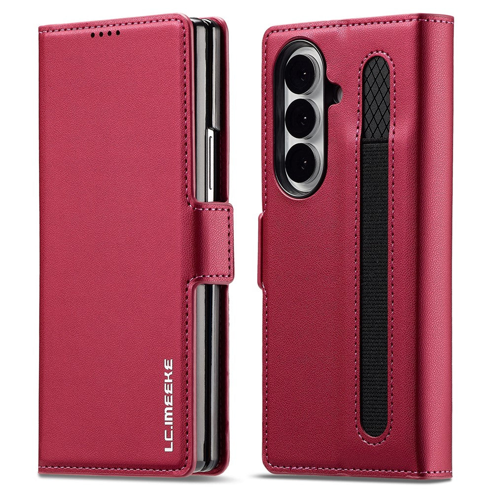 LC.IMEEKE L1 Series for Samsung Galaxy Z Fold7 5G Case PU Leather Wallet Stand Protective Phone Cover - Red