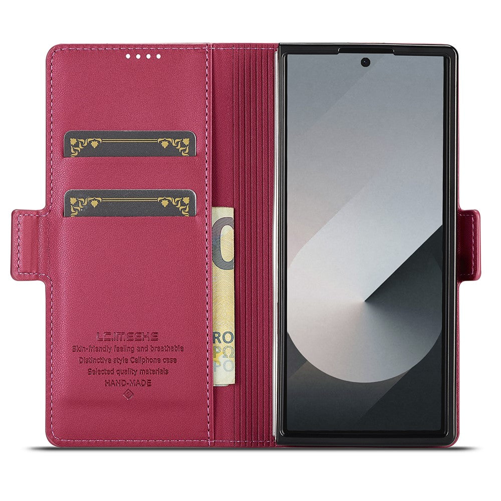 LC.IMEEKE L1 Series for Samsung Galaxy Z Fold7 5G Case PU Leather Wallet Stand Protective Phone Cover - Red