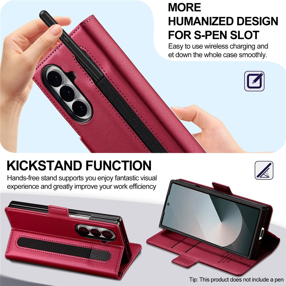 LC.IMEEKE L1 Series for Samsung Galaxy Z Fold7 5G Case PU Leather Wallet Stand Protective Phone Cover - Red