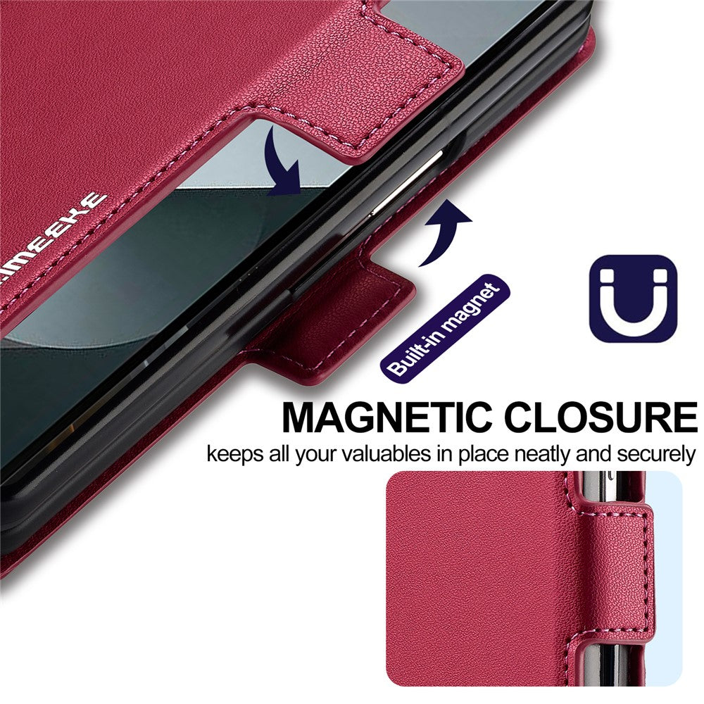 LC.IMEEKE L1 Series for Samsung Galaxy Z Fold7 5G Case PU Leather Wallet Stand Protective Phone Cover - Red