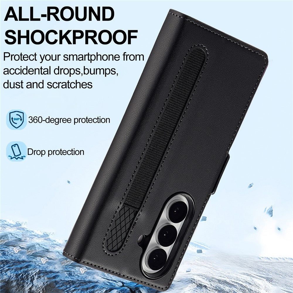 LC.IMEEKE L1 Series for Samsung Galaxy Z Fold7 5G Case PU Leather Wallet Stand Protective Phone Cover - Black