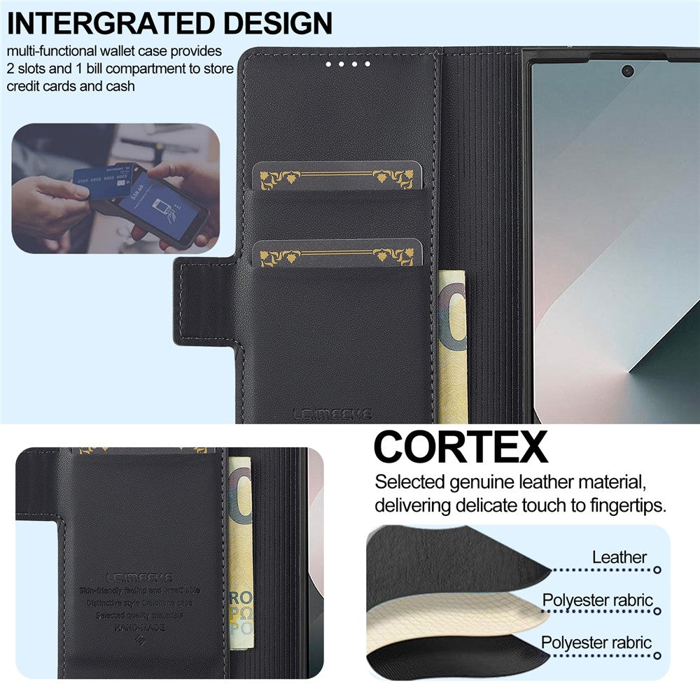 LC.IMEEKE L1 Series for Samsung Galaxy Z Fold7 5G Case PU Leather Wallet Stand Protective Phone Cover - Black