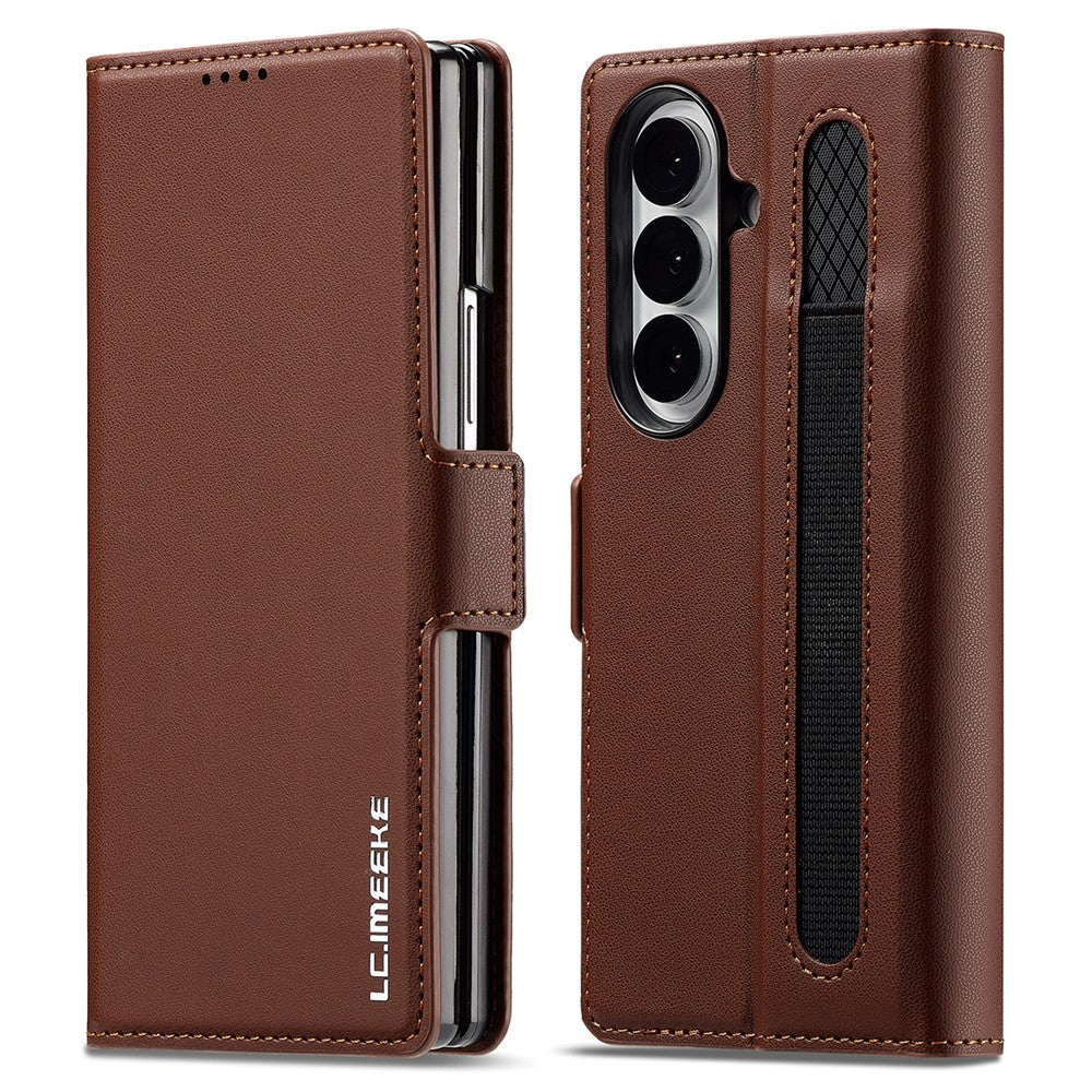 LC.IMEEKE L1 Series for Samsung Galaxy Z Fold7 5G Case PU Leather Wallet Stand Protective Phone Cover - Brown