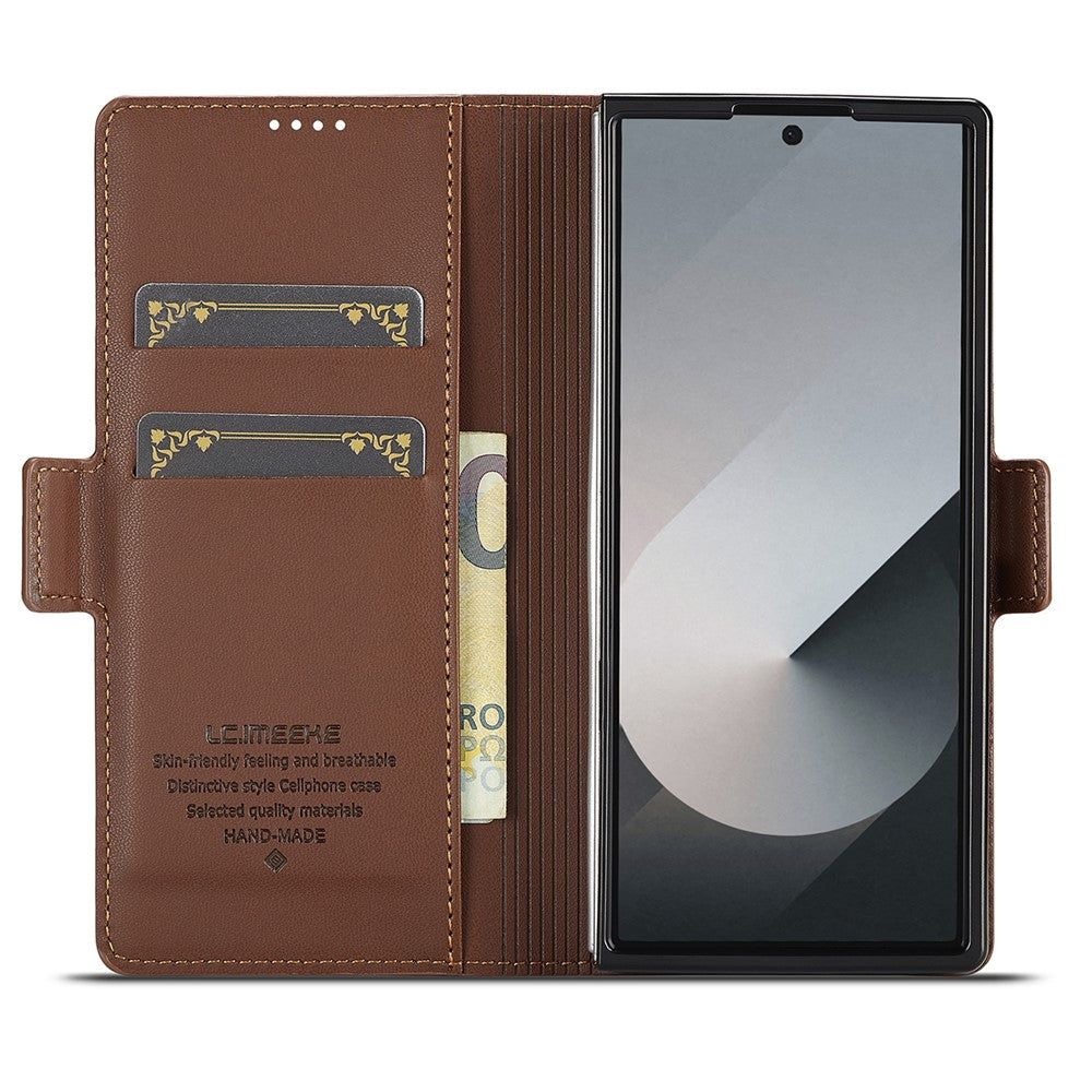 LC.IMEEKE L1 Series for Samsung Galaxy Z Fold7 5G Case PU Leather Wallet Stand Protective Phone Cover - Brown